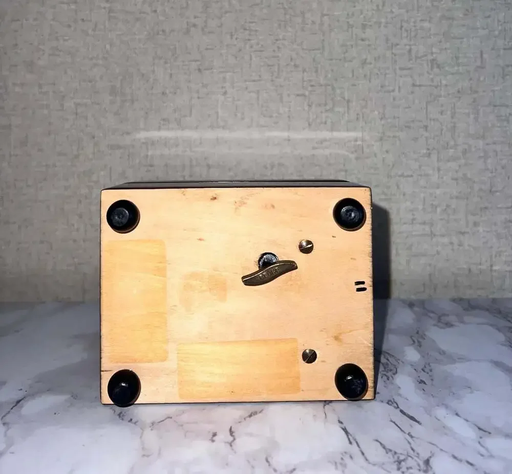Vintage Reuge Wooden Music Box with Cardinal Tile Lid